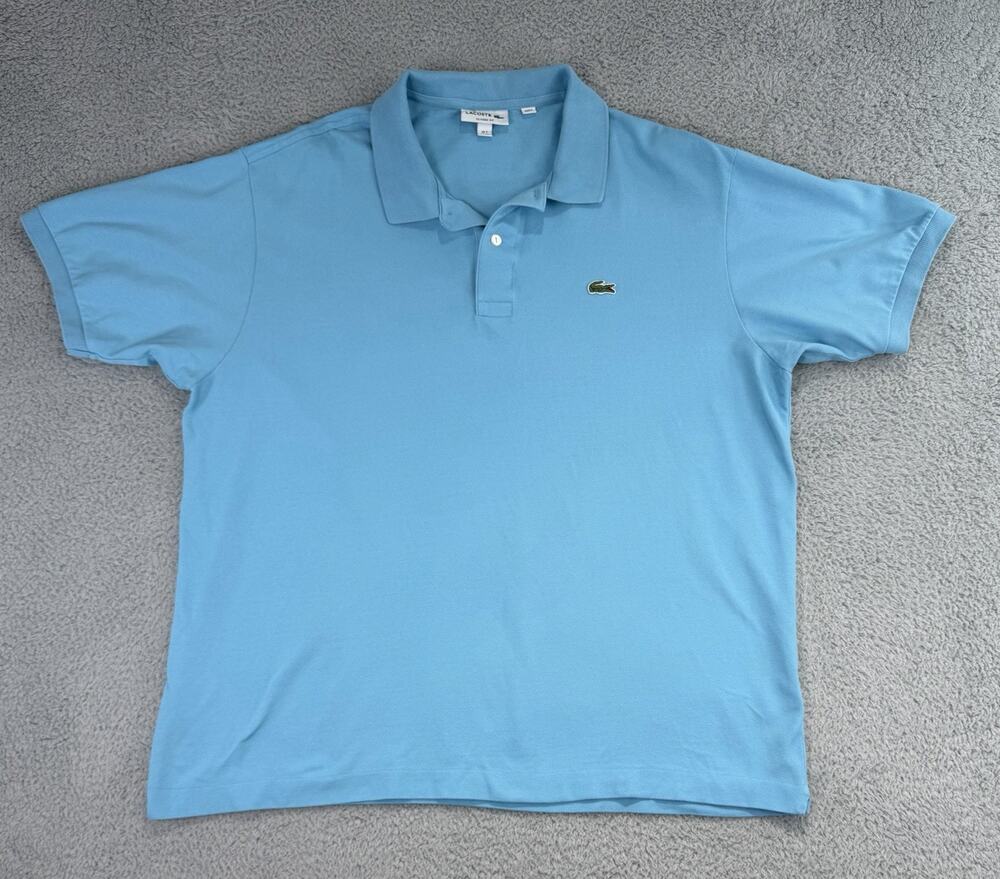 Lacoste Polo Shirt Short Sleeve Blue Solid Cotton Crocodile Logo Sz 7 XXL(Fit XL